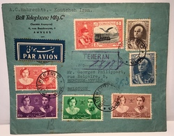 Iran Air Post 1935 + Mariage Reza Chapour On Airmail Cover 1939 Via Baghdad Irak > Anvers (lettre Brief Eagle Mountains - Iran