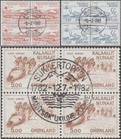 Groenland 1981 Y&T 118 à 120 En Blocs De 4. Oblitération Queue De Baleine, Expéditions Danoises, Culture Esquimaude - Used Stamps