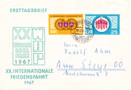 1967, DDR, "XX. Internationale Friedensfahrt", Kompletter Satz, FDC, Echt Gelaufen, Ersttagsbrief - 1950-1970