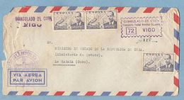ESPAGNE 1954 VIGO CONSULAT DE CUBA CONVENTION POSTALE AMERICO ESPANOLA 72 SURTAXE AVION PHOTOS R/V - Franchise Postale