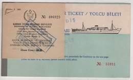 TURKISH MARITIME LINES  PASSENGER TICKET MERSIN -MAGOSA.CYPRUS (EMBARCATION SERVICE CHARGE) - Europe