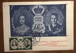 MONACO 1956 Nozze Reali Cartolina Con Annullo - Lettres & Documents