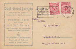 Germany Deutsches Reich PARK HOTEL LEIPZIG, Slogan LEIPZIG 1924 Card Karte LUZERN Switzerland (2 Scans) - Cartas