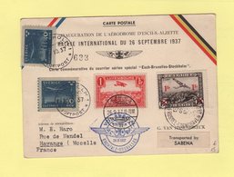 Luxembourg - Carte Commemorative Du Courrier Aerien Special Esch Bruxelles Stockholm - 1937 - Covers & Documents