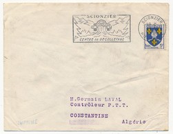FRANCE - OMEC "SCIONZIER, Centre De Décolletage" - Scionzier (Hte Savoie) 1958 S/ 5F Blason Saintonge - Oblitérations Mécaniques (flammes)