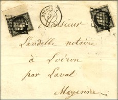 Grille / N° 3 Noir Sur Blanc (2, 1 Ex. Grand Bdf) Càd T 15 BORDEAUX (32) Sur Lettre 2 Ports Pour Laval. 1849. - TB / SUP - 1849-1850 Cérès