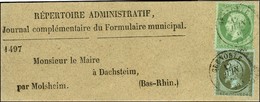 Càd T 15 GRENOBLE (37) / N° 19 + 20 Sur Bande D'imprimé Pour Molsheim, Au Verso Càd D'arrivée. 1866. - SUP. - R. - 1862 Napoleon III
