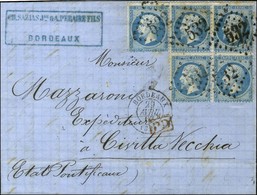 GC 532 / N° 22 Bloc De 5 Càd T 15 BORDEAUX (32) Sur Lettre Pour Civita Vecchia. 1867. - TB / SUP. - 1862 Napoléon III