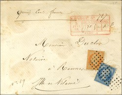 Rouleau De Gros Points / N° 22 + 23 Sur Lettre Chargée De Paris Pour Rennes Avec Descriptif Rouge De Chargement Au Recto - 1862 Napoleone III