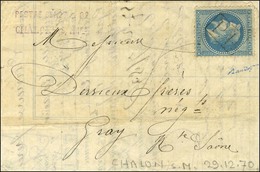 PP / N° 29 Sur Lettre Avec Texte Daté De Châlons-sur-Marne Le 29 Décembre 1870 Pour Gray. Au Verso, Càd D'arrivée 14 JAN - 1863-1870 Napoléon III Lauré