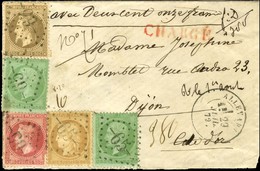 GC 65 / N° 20 (2) + 30 + 32 + 59 Càd T 17 ALLEVARD (37) Sur Lettre Chargée Pour Dijon. 1872. Bel Affranchissement Quadri - 1863-1870 Napoléon III Lauré