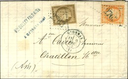 GC Bleu 2763 / N° 38 + 56 Càd T 17 Bleu OYONNAX (1) Sur Lettre 3 Ports Pour Chatillon. 1872. - TB / SUP. - R. - 1871-1875 Ceres
