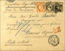 Etoile 28 / N° 38 + 56 Paire Càd PARIS / R. CARDINAL LEMOINE Sur Lettre Pour Le Consulat De France à Buenos Ayres. 1874. - 1871-1875 Cérès