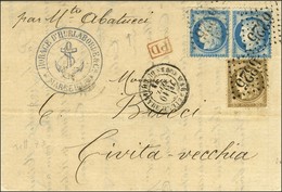 GC 6325 / N° 56 + 60 Paire Càd MARSEILLE / COURS DU CHAPITRE Sur Lettre Pour Civita Vecchia. 1873. - TB / SUP. - 1871-1875 Cérès