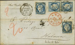 Càd PARIS / PL. DE LA BOURSE / N° 60 (4) Sur Lettre 2 Ports Pour La Havane Par La Voie Des Etats-Unis, Au Recto Taxe 4 R - 1871-1875 Cérès