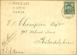 Càd PARIS / PL. DE LA BOURSE / N° 65 Sur Imprimé Complet Pour Philadelphie. 1876. Tarif Du 1er Janvier 1876 : 8c X 50g S - 1876-1878 Sage (Typ I)