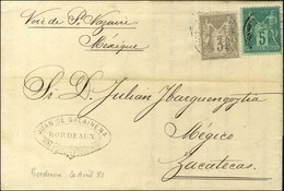 Càd T 18 BORDEAUX / GIRONDE / N° 75 + 87 Sur Imprimé Complet Pour Zacatecas (Mexique). 1881. - TB / SUP. - R. - 1876-1878 Sage (Typ I)