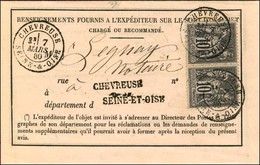 Càd T 18 CHEVREUSE / SEINE ET OISE / N° 89 Paire Sur Avis De Réception (formule 103) Pour PRAIRIE DU ROCHER (Illinois).  - 1876-1878 Sage (Typ I)