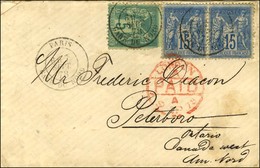 Càd PARIS / GARE DU NORD / N° 75 (pd) + 90 Paire Sur Lettre Pour Peterborough (Ontario, Canada). 1878. Très Rare Tarif à - 1876-1878 Sage (Tipo I)