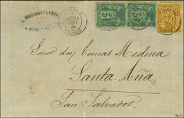 Càd BORDEAUX / GIRONDE / N° 75 (2) + 92 (pli) Sur Lettre Pour Santa Anna (Salvador). 1880. Très Rare Destination. - TB.  - 1876-1878 Sage (Tipo I)