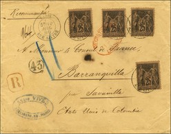 Càd PARIS / RUE LITTRE / N° 97 (4) Sur Lettre Recommandée 3 Ports Pour Barranquilla (Colombie). 1888. - TB / SUP. - R. - 1876-1878 Sage (Tipo I)