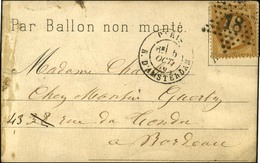 Etoile 18 / N° 28 Càd PARIS / R. D'AMSTERDAM 5 OCT. 70 Sur Carte PAR BALLON NON MONTE Pour Bordeaux Sans Càd D'arrivée.  - Guerre De 1870