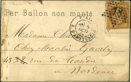 Etoile 18 / N° 28 Càd PARIS / R. D'AMSTERDAM 5 OCT. 70 Sur Carte PAR BALLON NON MONTE Pour Bordeaux Sans Càd D'arrivée.  - Guerra Del 1870