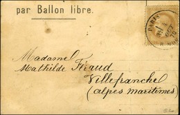 Càd PARIS / R. MONTAIGNE 4 OCT. 70 / N° 28 Sur CP PAR BALLON LIBRE Pour Villefranche (Alpes Maritime) Sans Càd D'arrivée - War 1870