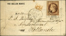 Etoile 1 / N° 31 Càd PARIS / PL. DE LA BOURSE 24 OCT. 70 Sur Lettre PAR BALLON MONTE Pour Amsterdam. Au Verso, Càd D'arr - Krieg 1870