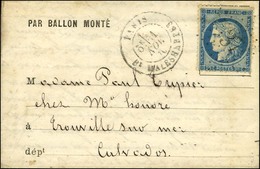 Etoile 37 / N° 37 Càd PARIS / Bt MALESHERBES 1 NOV. 70 Sur Lettre PAR BALLON MONTE Pour Trouville. Au Verso, Càd D'arriv - Krieg 1870