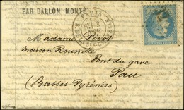 Etoile 32 / N° 29 Càd PARIS / R. DE LA Ste CHAPELLE 3 NOV. 70 Sur Lettre PAR BALLON MONTE Pour Pau. Au Verso, Càd BORDEA - Guerre De 1870