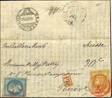Càd Rouge PARIS (SC) 3 NOV. 70 / N° 28 + 29 Sur Lettre Pour Genève, Au Verso Rare Càd De Passage NANTES 5 NOV. 70 Et Càd - War 1870