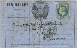 Etoile 1 / N° 29 Càd PARIS / PL. DE LA BOURSE 15 NOV. 70 Sur Formule Au Drapeau Pour Toulouse. Dans Le Texte, Sont Inscr - War 1870