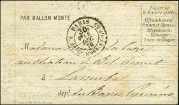 Càd Taxe 30c PARIS / R. ST DOMque ST GN N° 53 Sur Lettre PAR BALLON MONTE Pour Lasseube (Basses Pyrénées). Au Verso, Càd - Krieg 1870