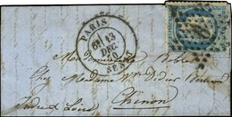 Etoile 6 / N° 37 Càd PARIS / SENAT 13 DEC. 70 Sur Lettre Pour Chinon Sans Càd D'arrivée. Courrier Saisi Du VILLE DE PARI - Guerre De 1870