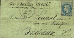 Etoile / N° 29 Càd PARIS (60) 28 DEC. 70 Sur Lettre Avec Papier De Couleur Verte Pour Bordeaux. Au Verso, Càd D'arrivée  - Guerre De 1870