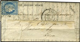 Etoile / N° 37 Càd PARIS (60) 9 JANV. 71 Sur Lettre PAR BALLON MONTE Pour NEUVILLE LES DAMES Réexpédié Avec étiquette à  - Guerre De 1870