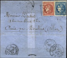 GC 42 / N° 45 + 49 Càd (faible) AIX-LES-BAINS (88) 9 JANV. 71 Sur Boule De Moulins. Au Verso, Càd PARIS / R. ST LAZARE 1 - Guerre De 1870