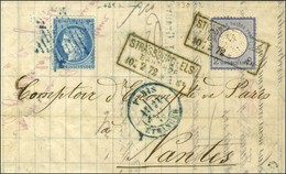 Cachet Encadré STRASBBURG I ELS / BAHNHOF / Allemagne 2g + N° 60 Obl étoile Bleue. Càd Bleu PARIS / ETRANGER Sur Lettre  - Brieven En Documenten