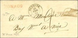 MONACO Rouge (28 Mm) + Càd MENTONE / * Sur Lettre Pour Nice. 1851. - TB. - Andere & Zonder Classificatie