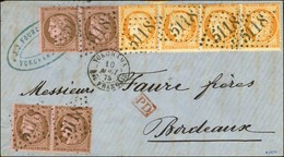 GC 5118 / N° 38 (bande De 4) + N° 58 (2 Paires) Càd YOKOHAMA / Bau FRANCAIS Sur Lettre 2 Ports Pour Bordeaux. 1875. Exce - Correo Marítimo