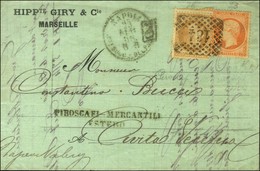 GC Italien 184 / N° 23 + 28 Càd NAPOLI Sur Lettre De Marseille Pour Civita Vecchia. 1868. Rare Combinaison D'une Entrée  - Maritime Post