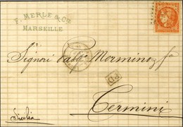 Ancre / N° 48 Càd LIGNE U / PAQ.FR. N° 5 Sur Lettre De Marseille Pour La Sicile, Au Verso Càd D'arrivée. 1872. - TB. - R - Poste Maritime