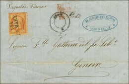 Lettre De Marseille Datée Du 25 Août 1864 Adressée à Gênes. L'agent Embarqué N'ayant Pas De Bloc Dateur Ni De Losange An - Maritieme Post