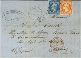 Ancre / N° 22 + 23 Càd DUPLEIX / * 21 SEPT. 63 Sur Lettre De Beyrouth Pour Gand, Au Verso Càd De Passage ALEXANDRIE / EG - Correo Marítimo