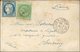 Losange Ancre / CG N° 2 + 12 Càd COR.D.ARMEES / LIGNE A PAQ N° 3 Sur Lettre Au Tarif De Militaire Pour Cherbourg. 1872.  - Poste Maritime