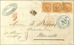 Losange / CG N° 5 (bande De 3) Càd Bleu BUREAU DE PONDICHERY Sur Lettre 2 Ports Pour Marseille. 1863. - TB / SUP. - R. - Maritieme Post