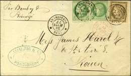 Càd INDE / PONDICHERY / CG N° 17 (2) + N° 20 Sur Lettre Pour Rouen. 1877. - SUP. - R. - Maritieme Post