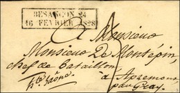 Cachet D'essai Encadré De Février 28 : BESANCON 24 / 16 FEVRIER 1828 (cote : 1200). - SUP. - R. - Autres & Non Classés