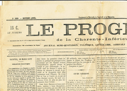 988/28 - Journal Complet Le Progrès De Charente Inférieure - SAINTES Mars 1877 - TP Cérès 4 Centimes Oblitération Typo - Journaux